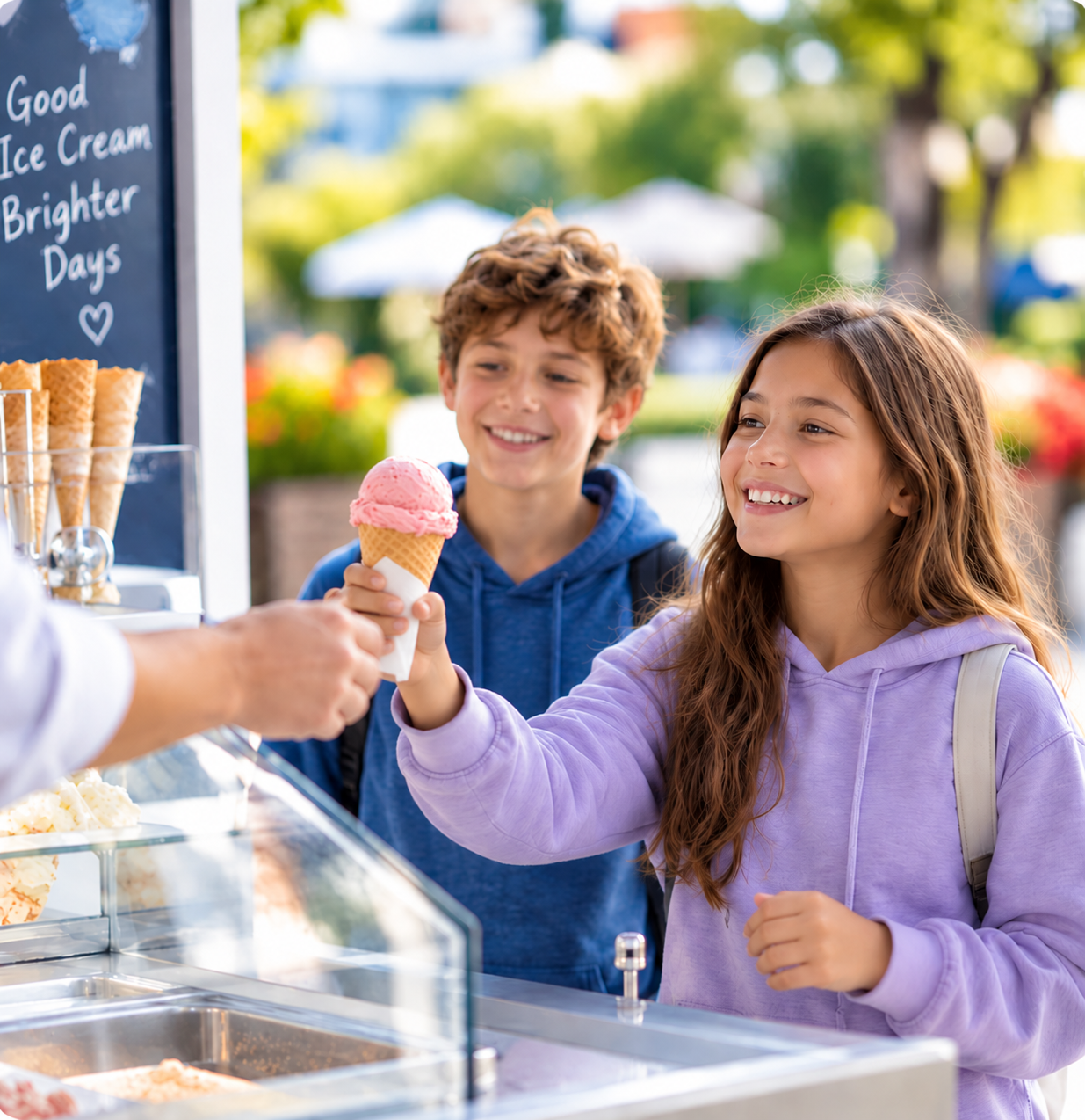 Kids buying ice cream